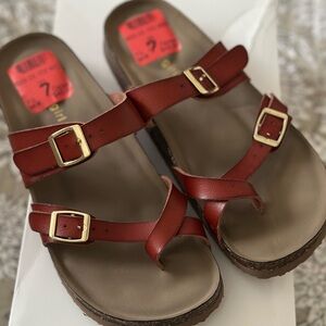 Madden Girl Red Sandals with Gold Buckles